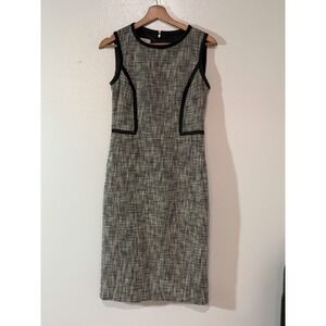 Hobbs London Tweed Sheath Dress US 8 Black Ivory Sleeveless Pencil Workwear